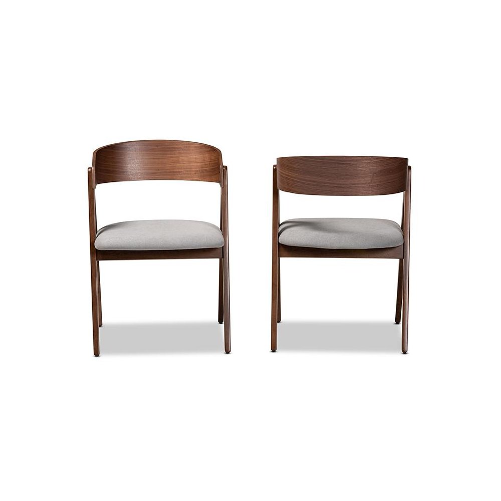 Grey Fabric Upholstered and Walnut Brown Finished Wood 2-Piece Dining Chair Set