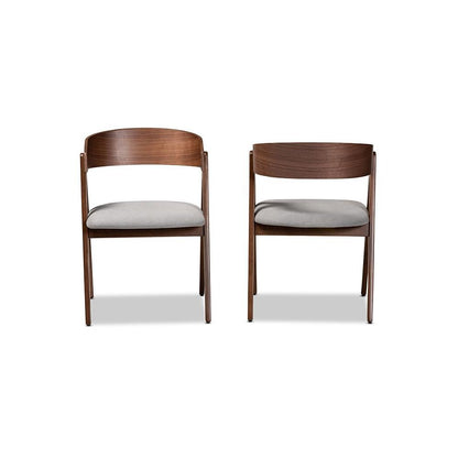Grey Fabric Upholstered and Walnut Brown Finished Wood 2-Piece Dining Chair Set