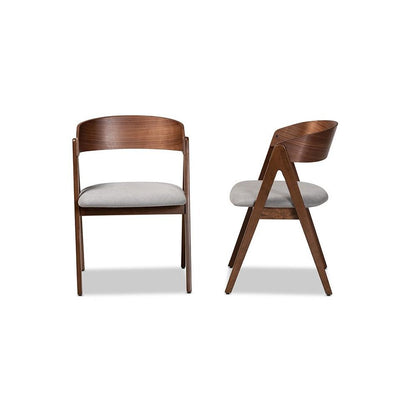 Grey Fabric Upholstered and Walnut Brown Finished Wood 2-Piece Dining Chair Set