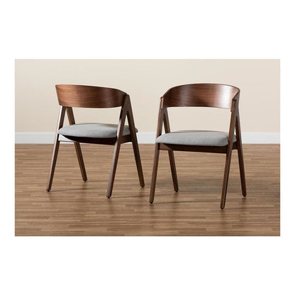 Grey Fabric Upholstered and Walnut Brown Finished Wood 2-Piece Dining Chair Set