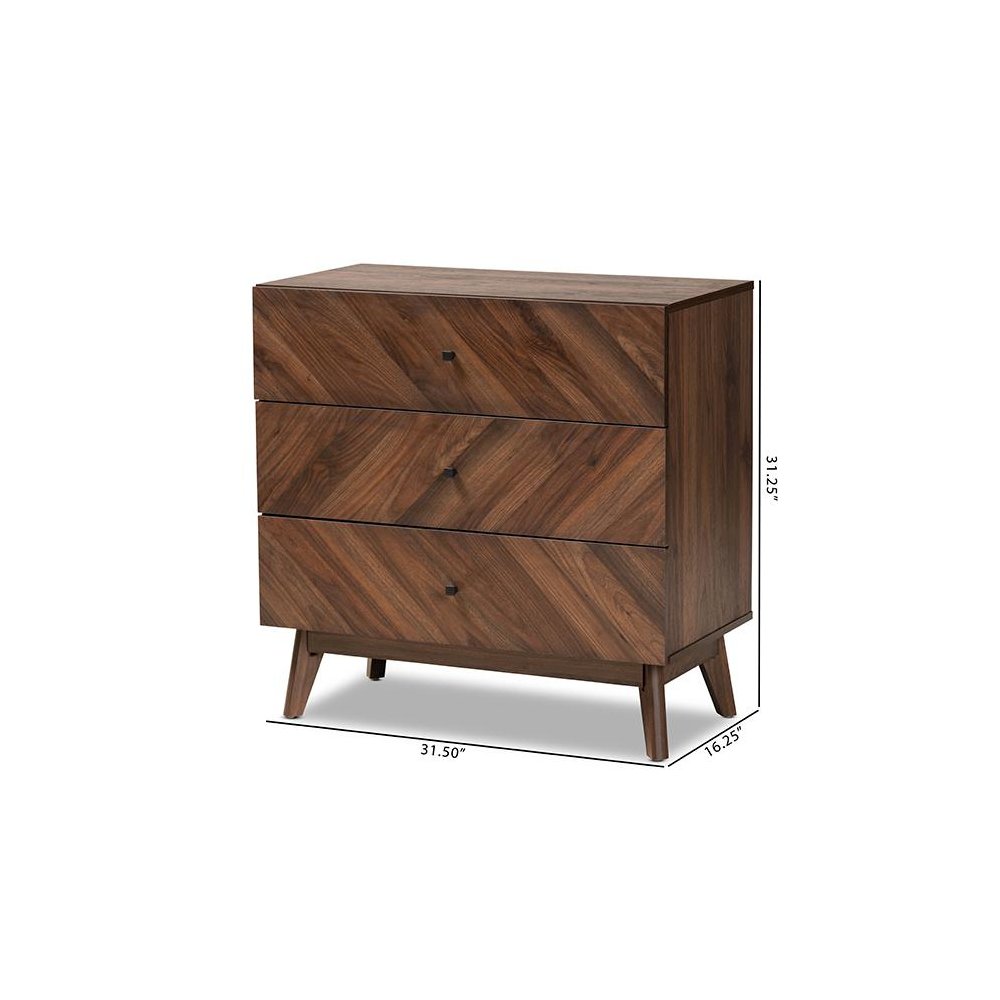Hartman Mid-Century Modern Walnut Brown Finished Wood 3-Drawer Storage Chest
