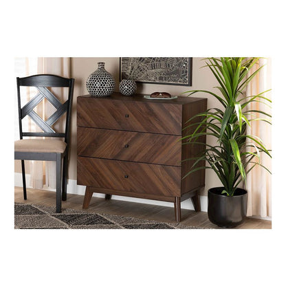 Hartman Mid-Century Modern Walnut Brown Finished Wood 3-Drawer Storage Chest