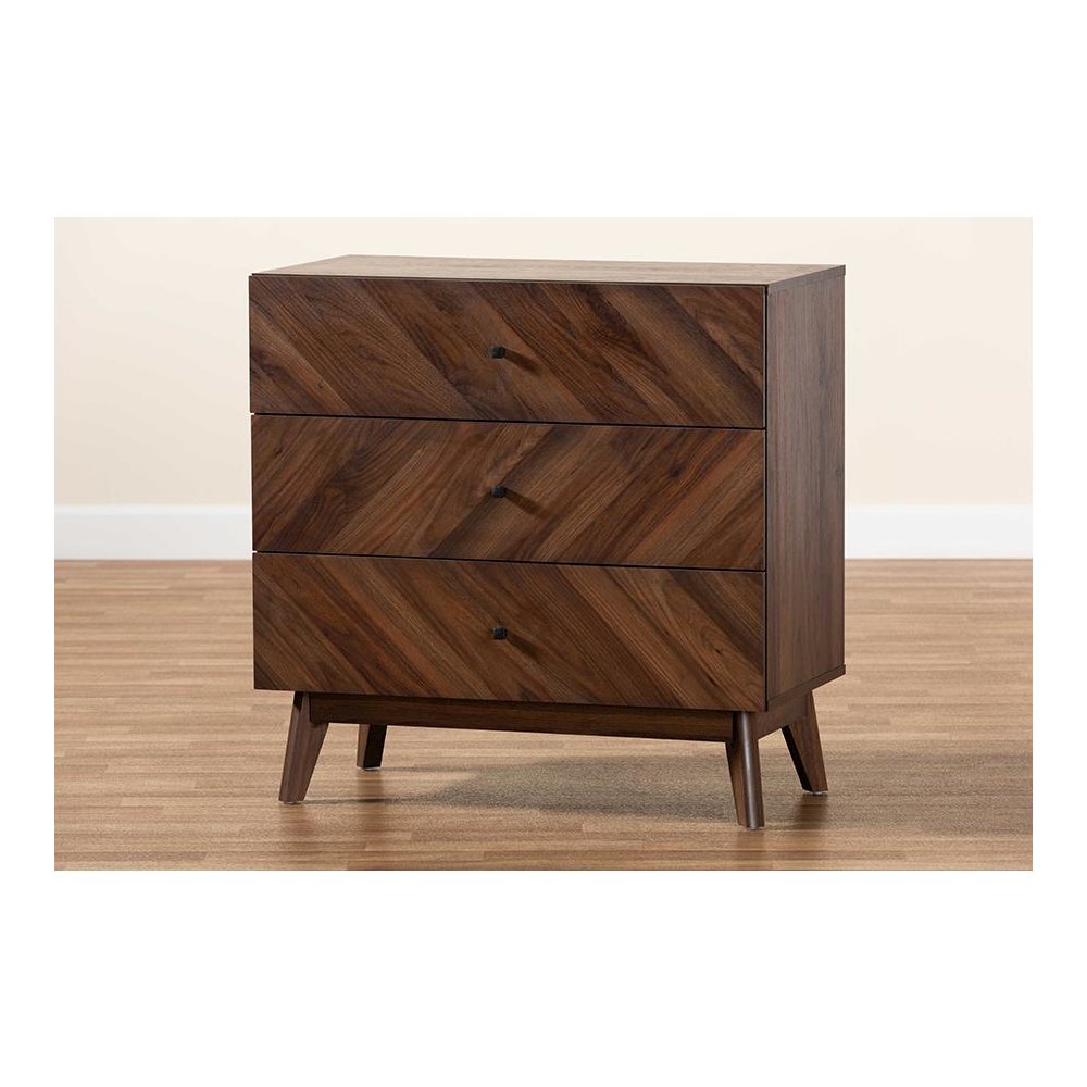 Hartman Mid-Century Modern Walnut Brown Finished Wood 3-Drawer Storage Chest