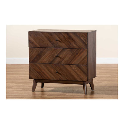 Hartman Mid-Century Modern Walnut Brown Finished Wood 3-Drawer Storage Chest