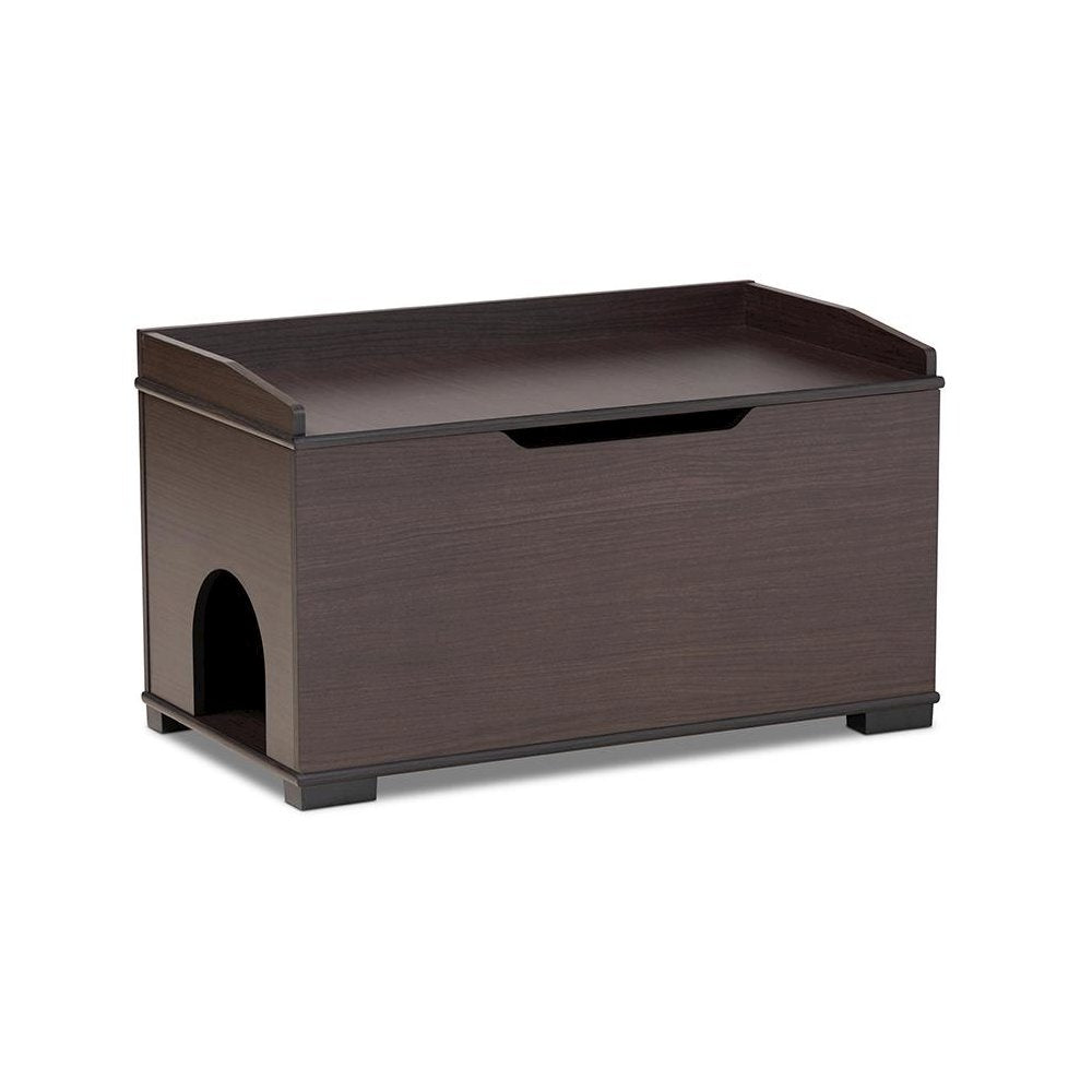 Dark Brown Finished Wood Cat Litter Box Cover House
