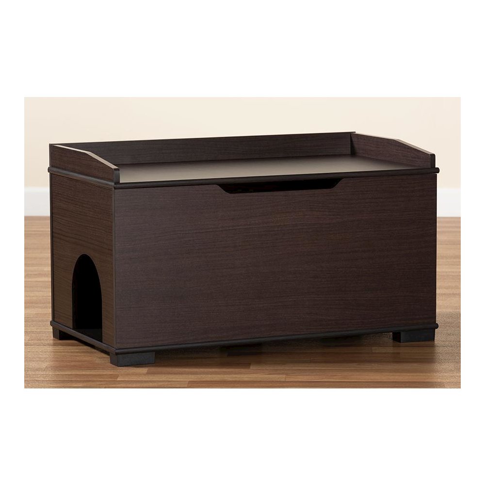 Dark Brown Finished Wood Cat Litter Box Cover House