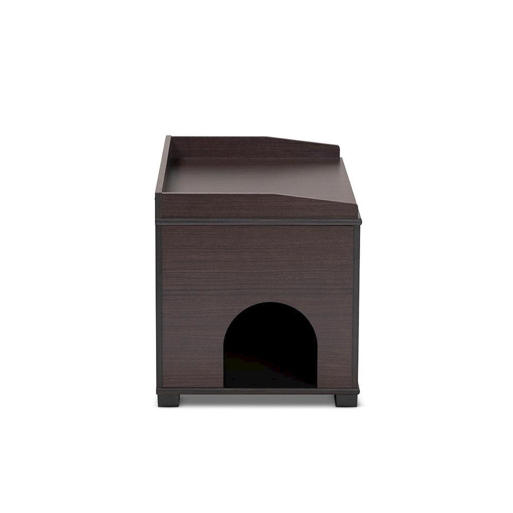 Dark Brown Finished Wood Cat Litter Box Cover House