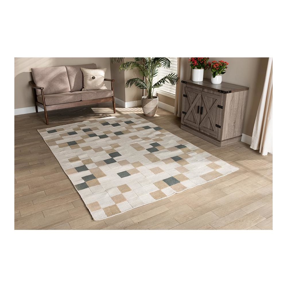 Ivory and Grey Handwoven PET Yarn Indoor and Outdoor Area Rug