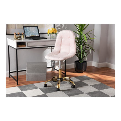 Glam and Luxe Blush Pink Velvet Fabric and Gold Metal Swivel Office chair