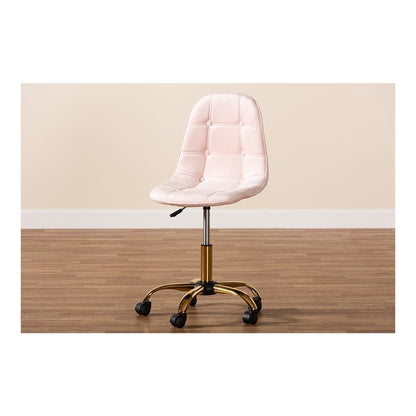Glam and Luxe Blush Pink Velvet Fabric and Gold Metal Swivel Office chair