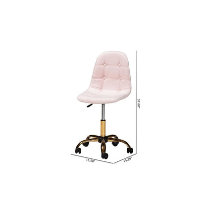 Glam and Luxe Blush Pink Velvet Fabric and Gold Metal Swivel Office chair