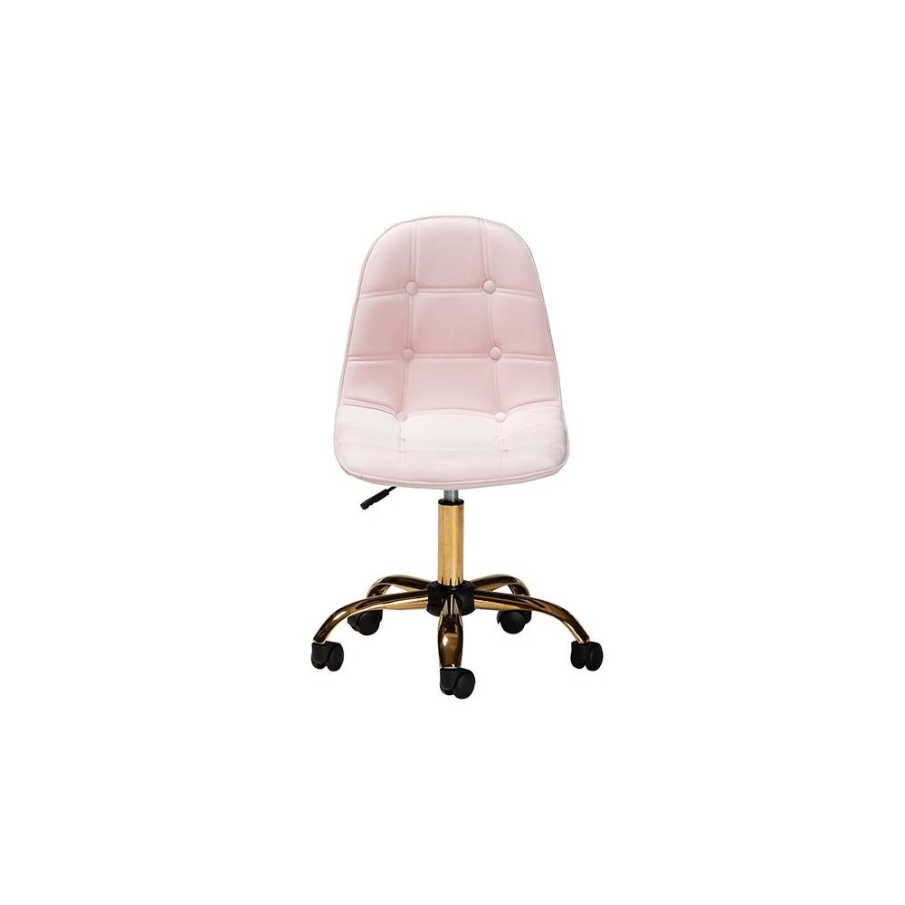 Glam and Luxe Blush Pink Velvet Fabric and Gold Metal Swivel Office chair