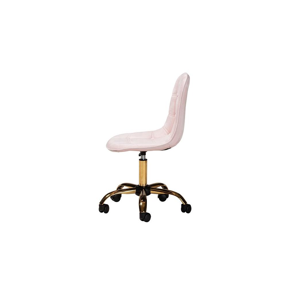 Glam and Luxe Blush Pink Velvet Fabric and Gold Metal Swivel Office chair