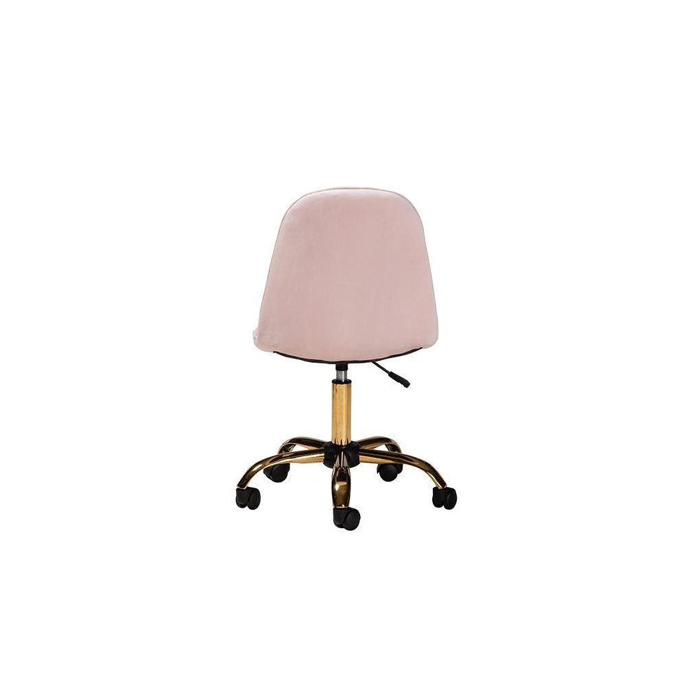 Glam and Luxe Blush Pink Velvet Fabric and Gold Metal Swivel Office chair