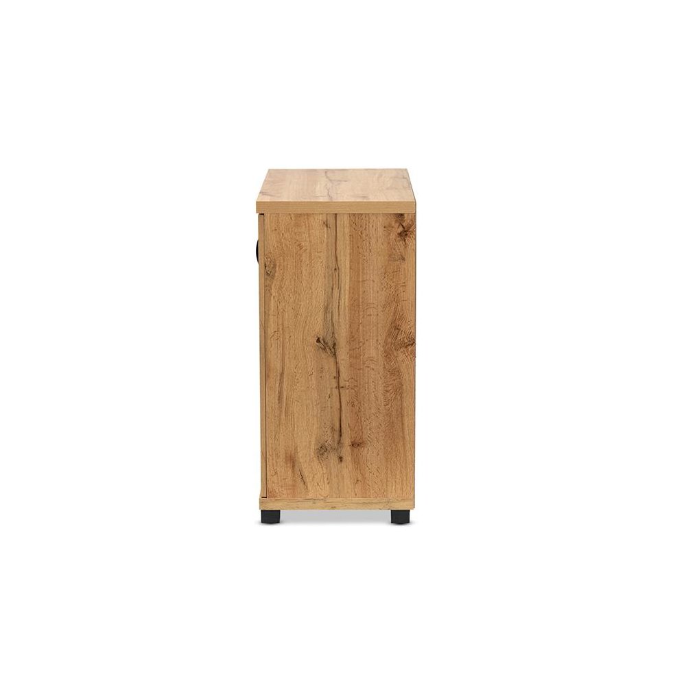 Oak Brown Finished Wood 2-Door Storage Cabinet with Glass Doors