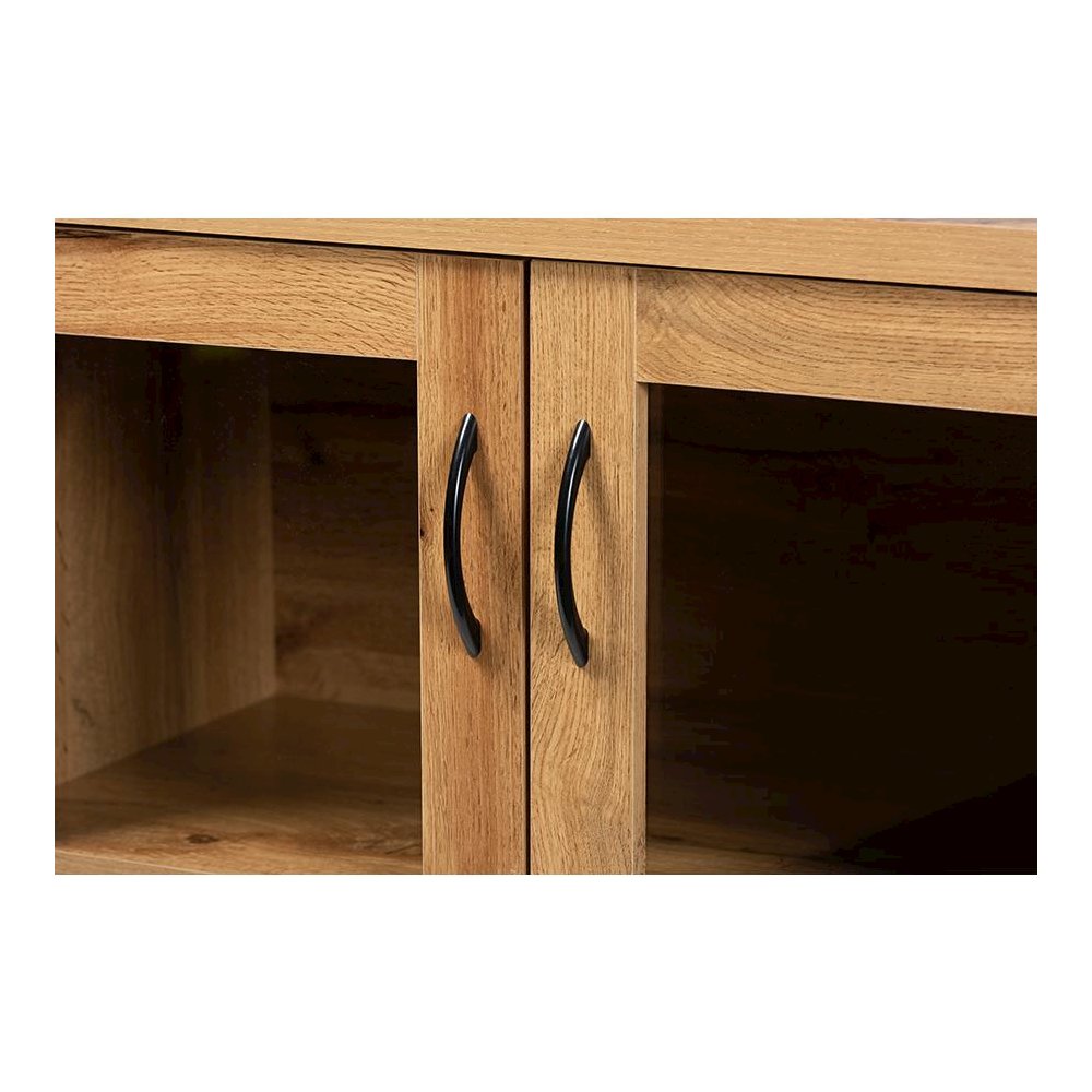 Oak Brown Finished Wood 2-Door Storage Cabinet with Glass Doors