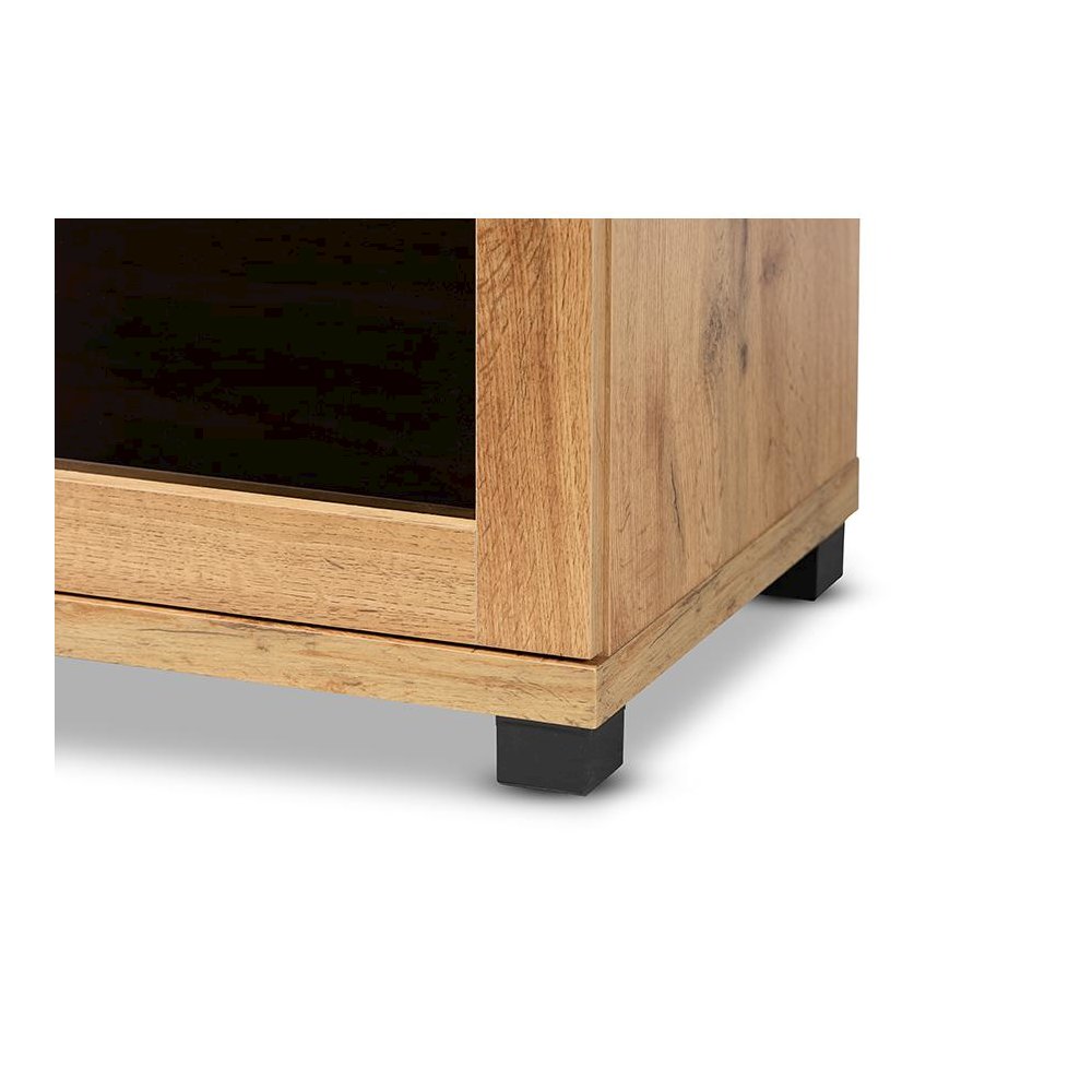 Oak Brown Finished Wood 2-Door Storage Cabinet with Glass Doors