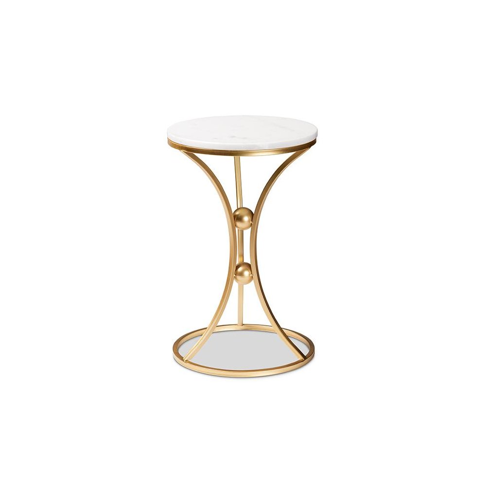 Gold Finished Metal End Table with Marble Tabletop