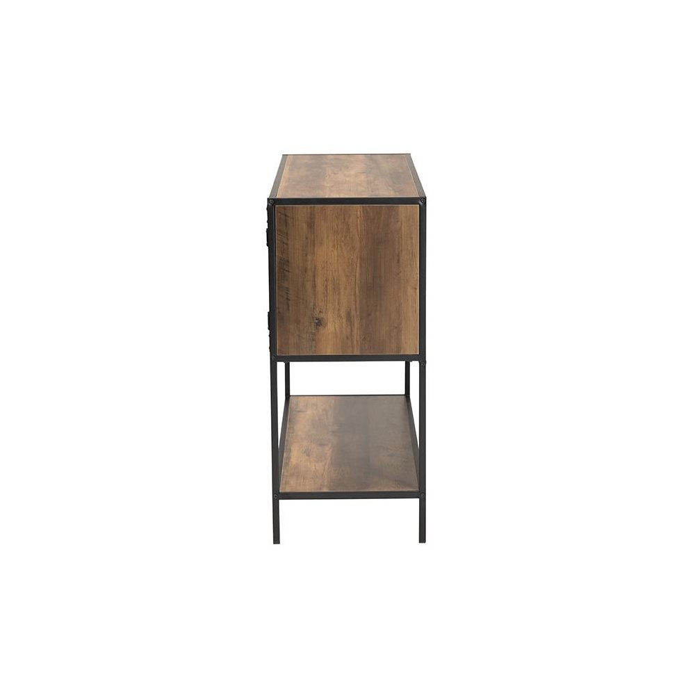 Industrial Walnut Brown Finished Wood and Black Metal 2-Door Sideboard