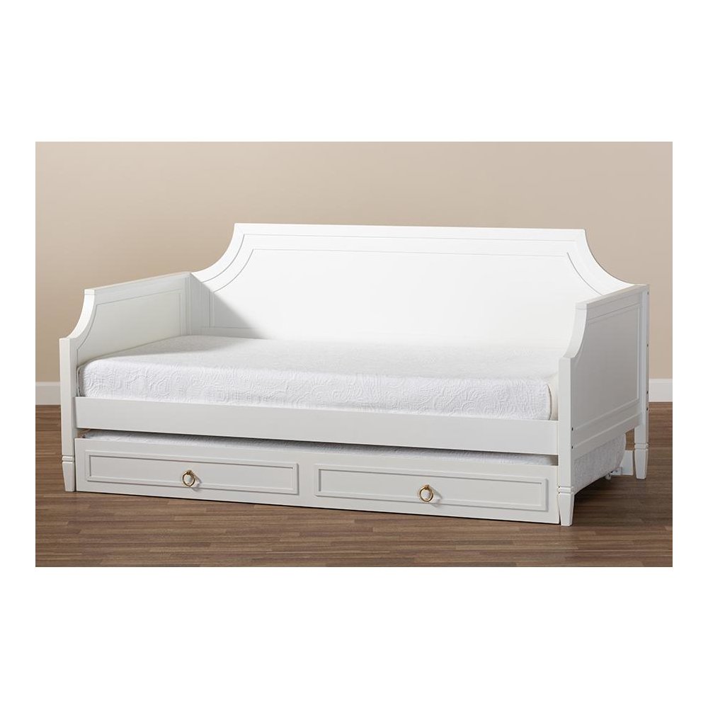 Traditional White Finished Wood Full Size Daybed with Twin Size trundle