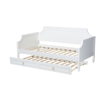 Traditional White Finished Wood Full Size Daybed with Twin Size trundle