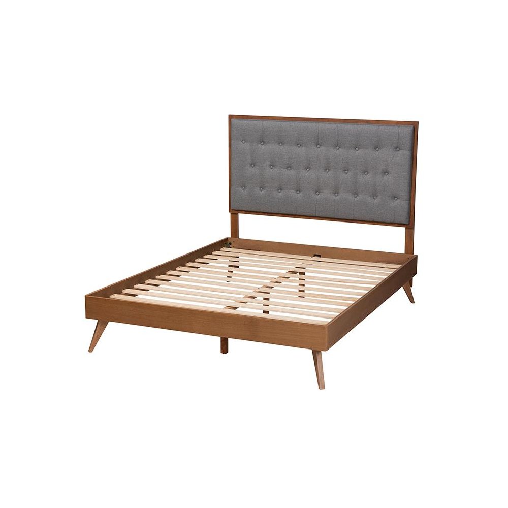 Walnut Brown Finished Wood King Size Platform Bed