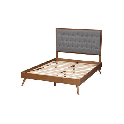 Walnut Brown Finished Wood King Size Platform Bed
