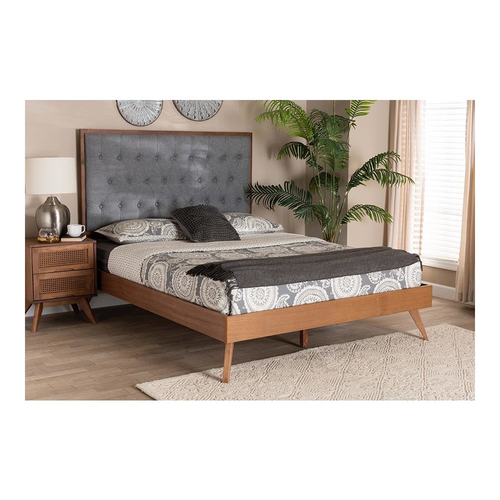 Walnut Brown Finished Wood King Size Platform Bed