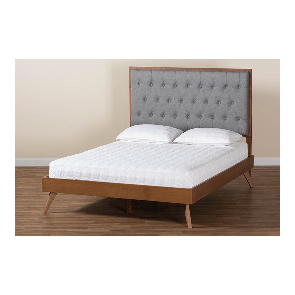 Walnut Brown Finished Wood King Size Platform Bed