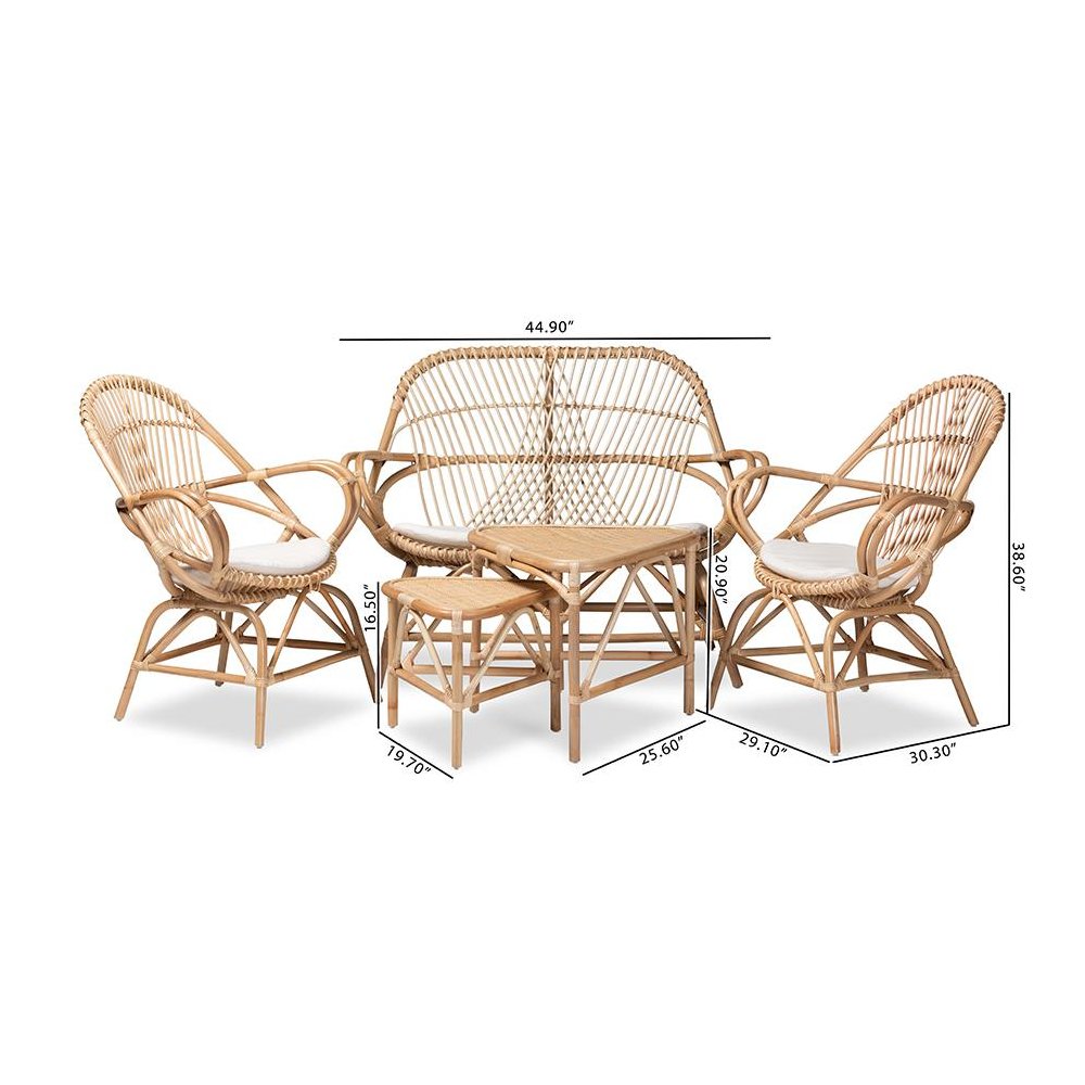 Natural Brown Finished Rattan 5-Piece Living Room Set