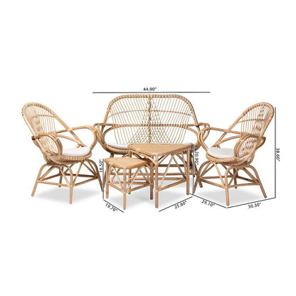 Natural Brown Finished Rattan 5-Piece Living Room Set