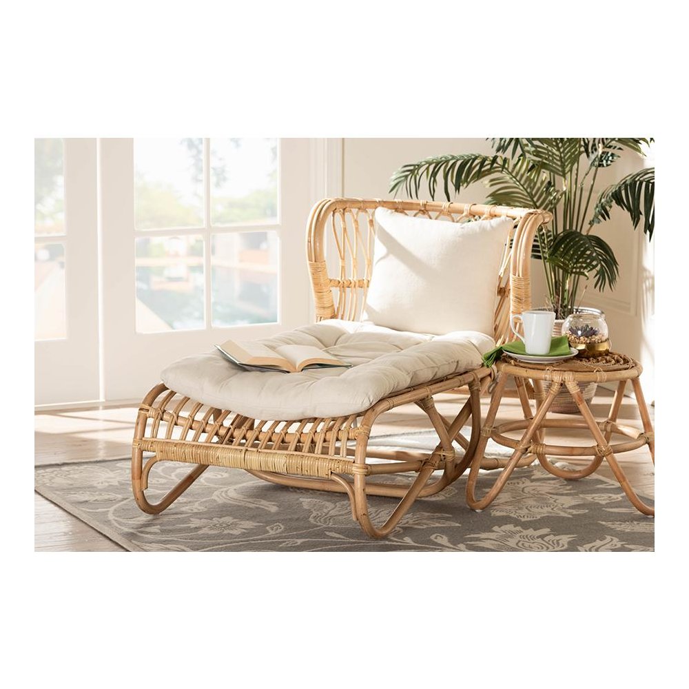 bali & pari Delara Modern Bohemian Natural Brown Rattan Chaise
