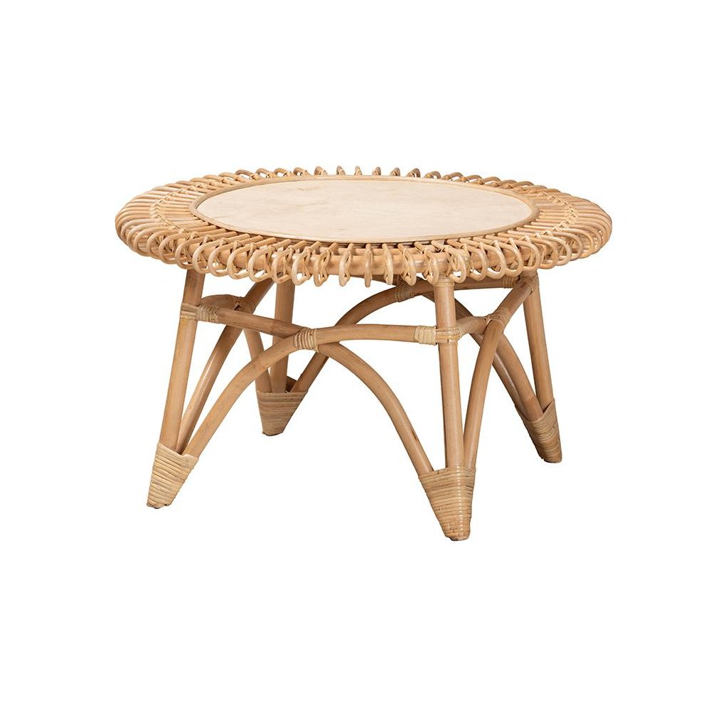 bali & pari Elani Modern Bohemian Natural Rattan Coffee Table