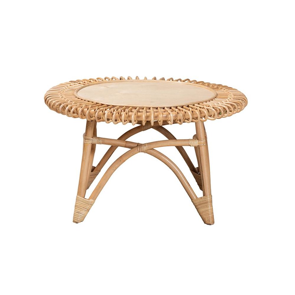 bali & pari Elani Modern Bohemian Natural Rattan Coffee Table