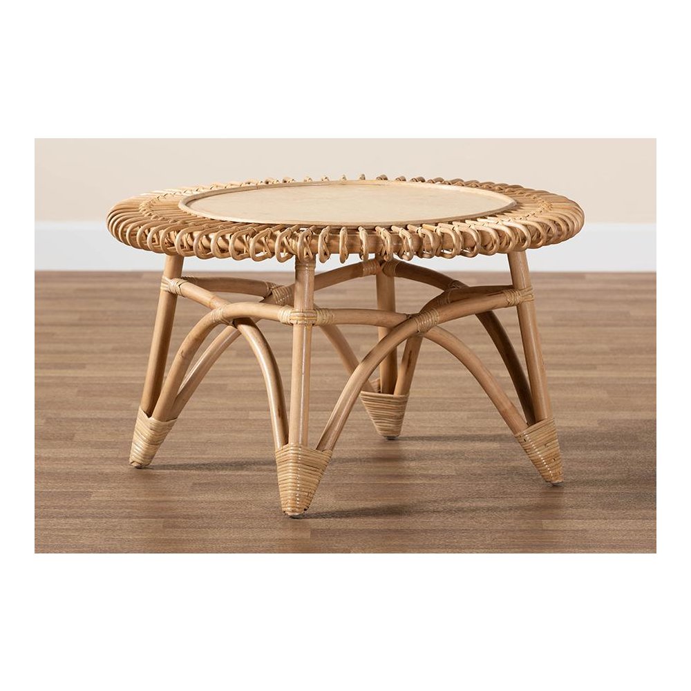 bali & pari Elani Modern Bohemian Natural Rattan Coffee Table
