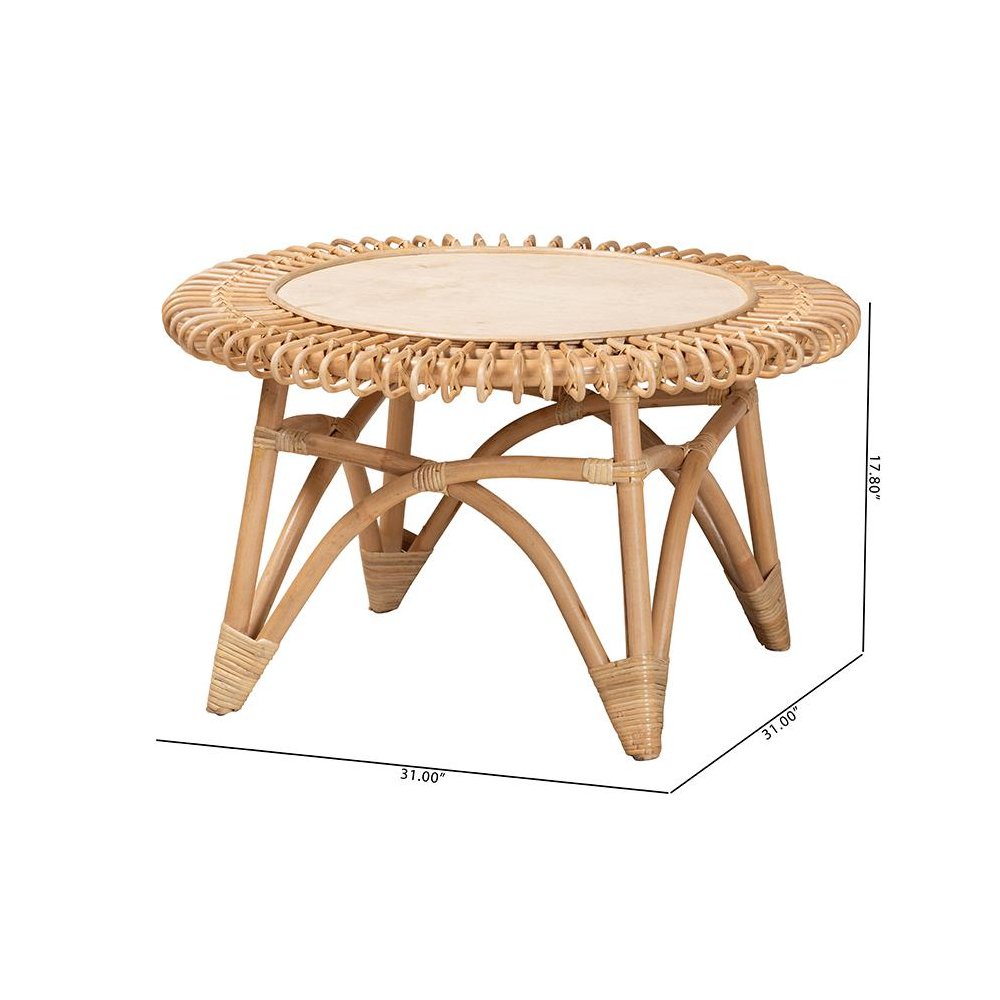bali & pari Elani Modern Bohemian Natural Rattan Coffee Table
