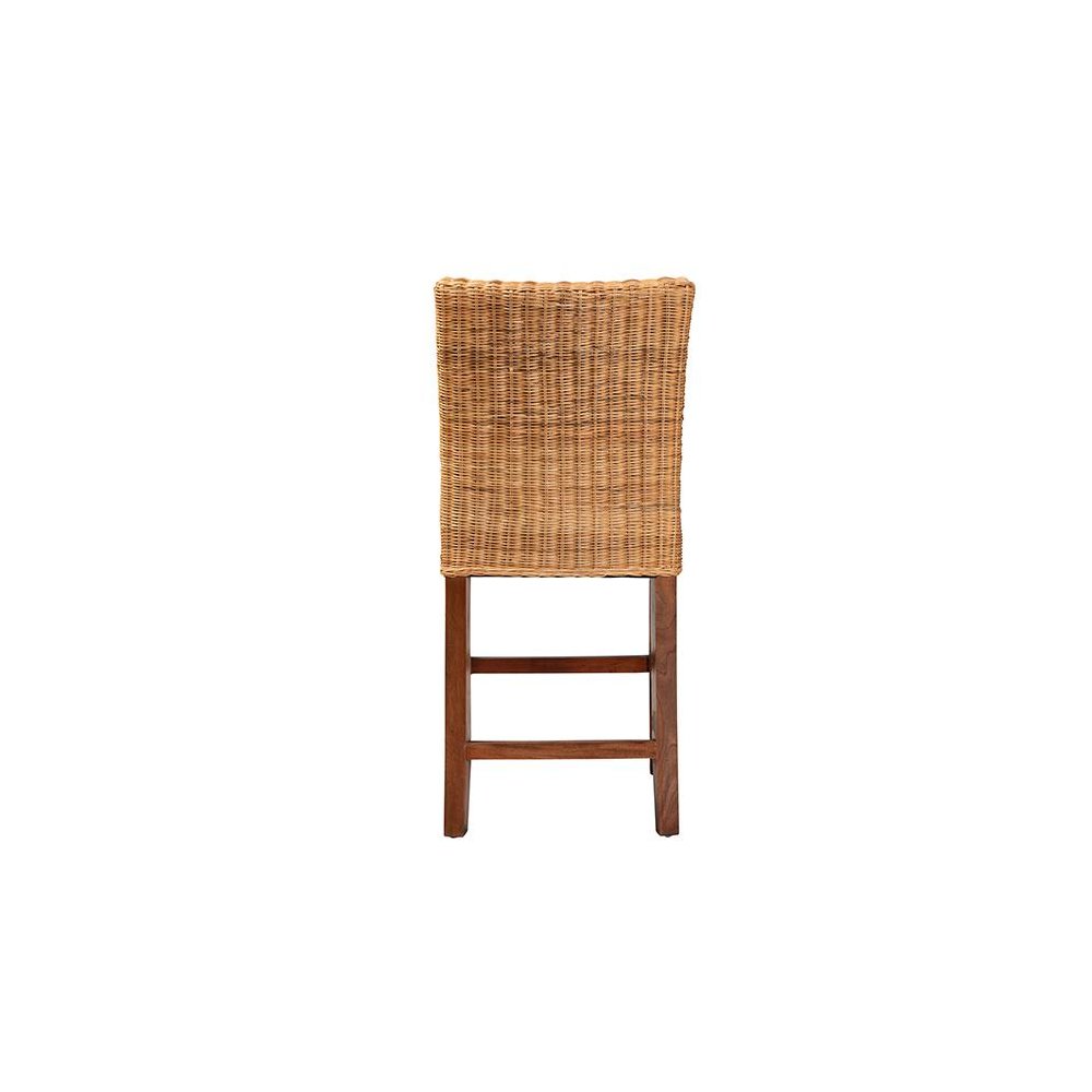 Bohemian Natural Rattan and Mahogany Wood Counter Stool
