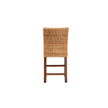 Bohemian Natural Rattan and Mahogany Wood Counter Stool