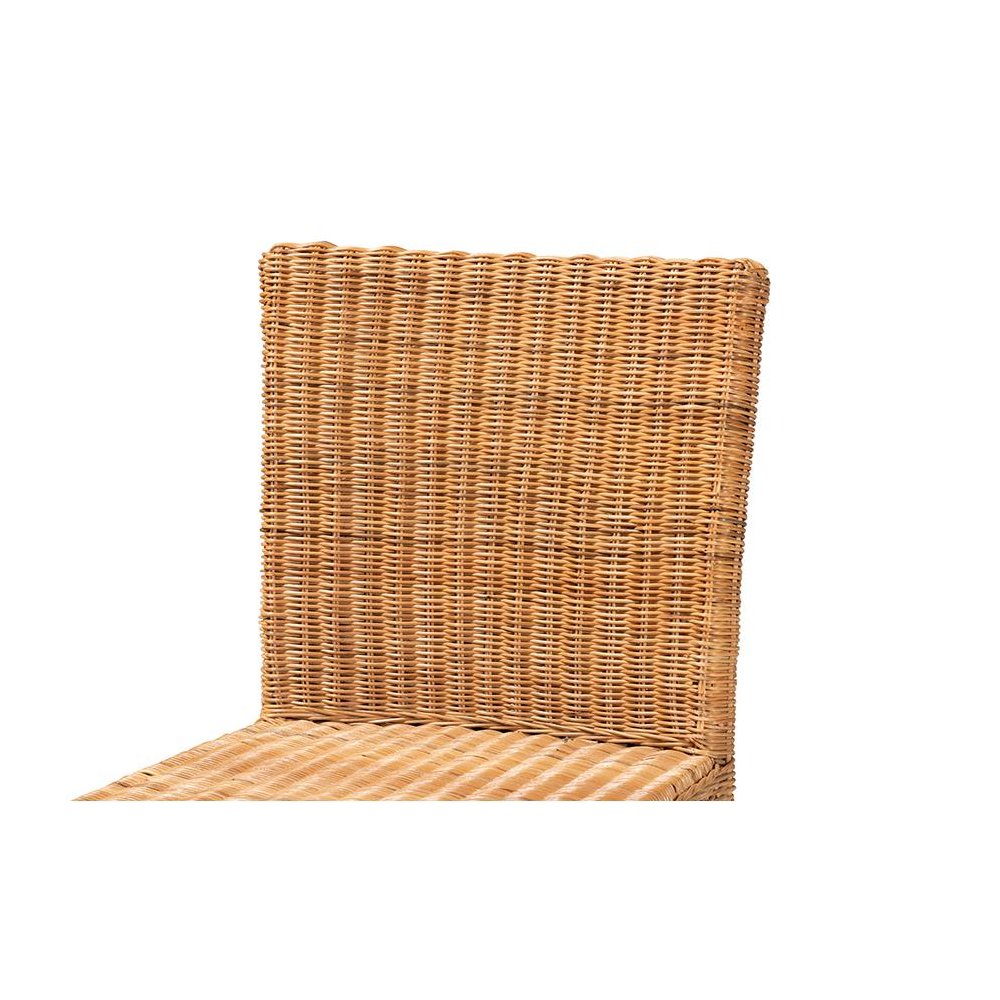 Bohemian Natural Rattan and Mahogany Wood Counter Stool