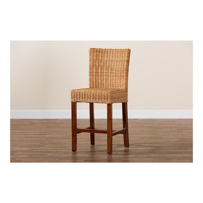 Bohemian Natural Rattan and Mahogany Wood Counter Stool