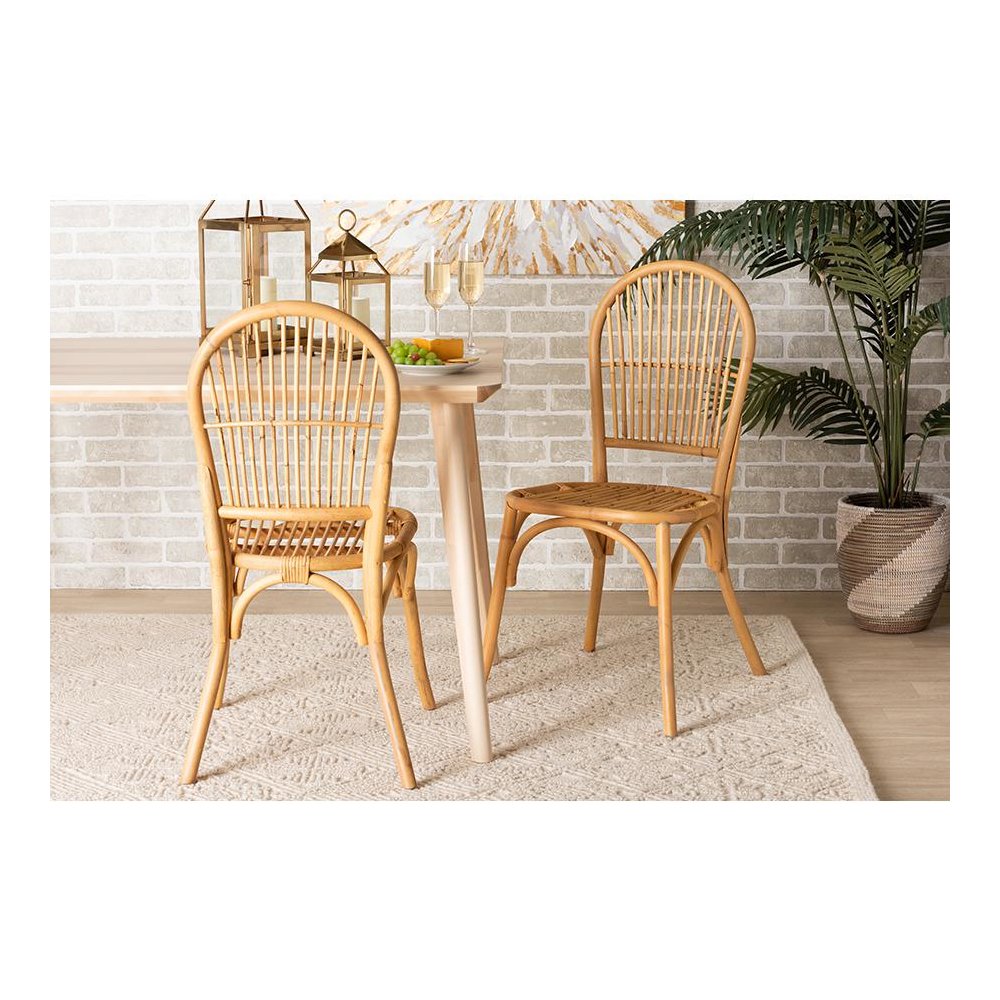 bali & pari Wina Modern Bohemian Natural Brown Rattan 2-Piece Dining Chair Set