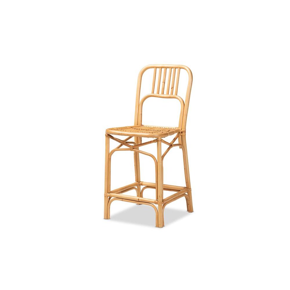 bali & pari Ivora Modern Bohemian Natural Brown Rattan Counter Stool