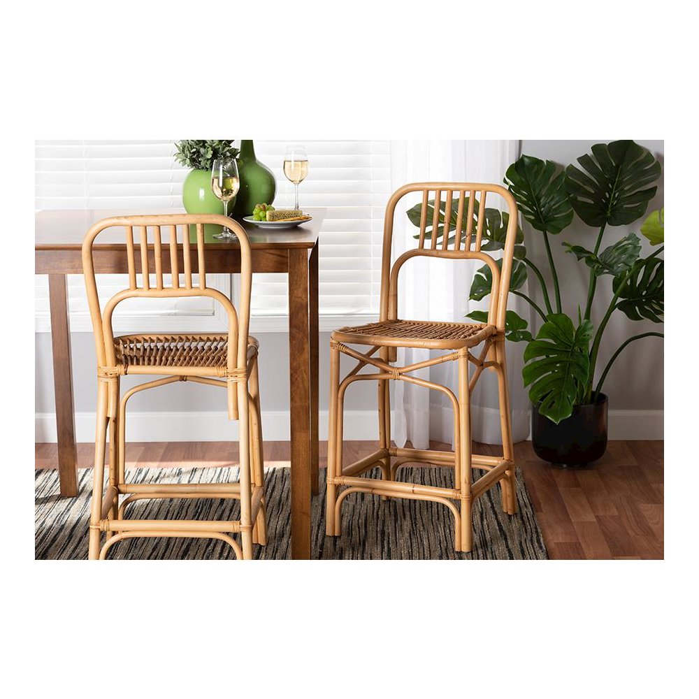 bali & pari Ivora Modern Bohemian Natural Brown Rattan Counter Stool