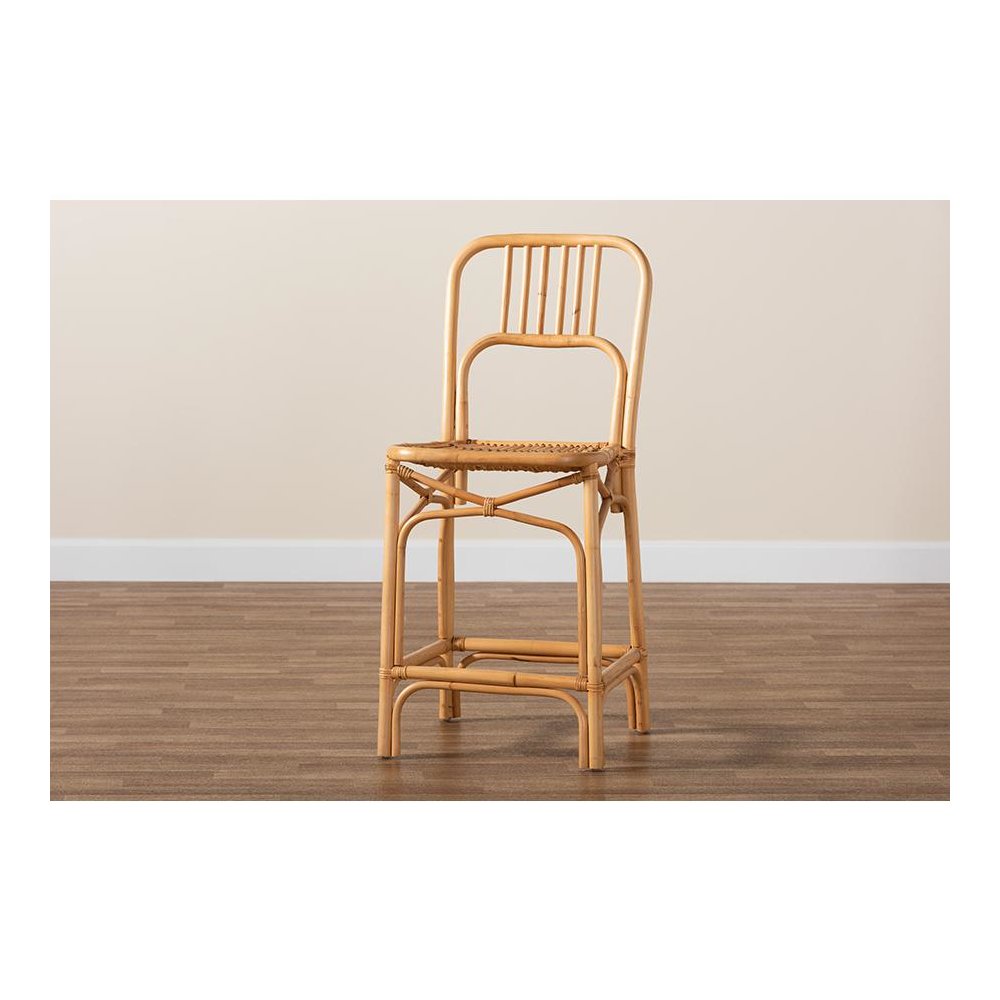 bali & pari Ivora Modern Bohemian Natural Brown Rattan Counter Stool