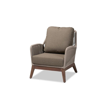 Jennifer Mid-Century Transitional Grey Woven Rope Mahogany Accent Chair