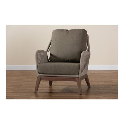 Jennifer Mid-Century Transitional Grey Woven Rope Mahogany Accent Chair