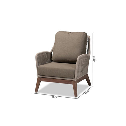 Jennifer Mid-Century Transitional Grey Woven Rope Mahogany Accent Chair
