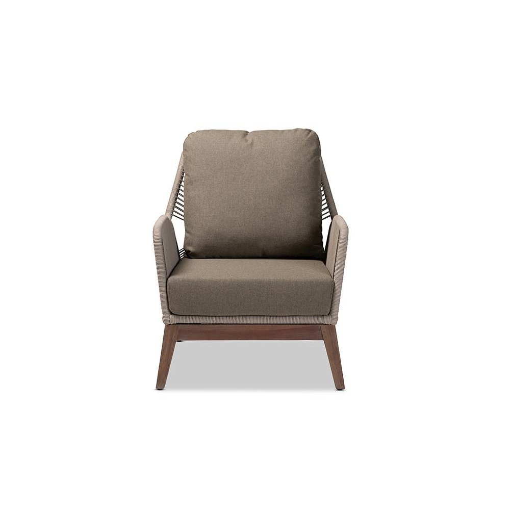 Jennifer Mid-Century Transitional Grey Woven Rope Mahogany Accent Chair