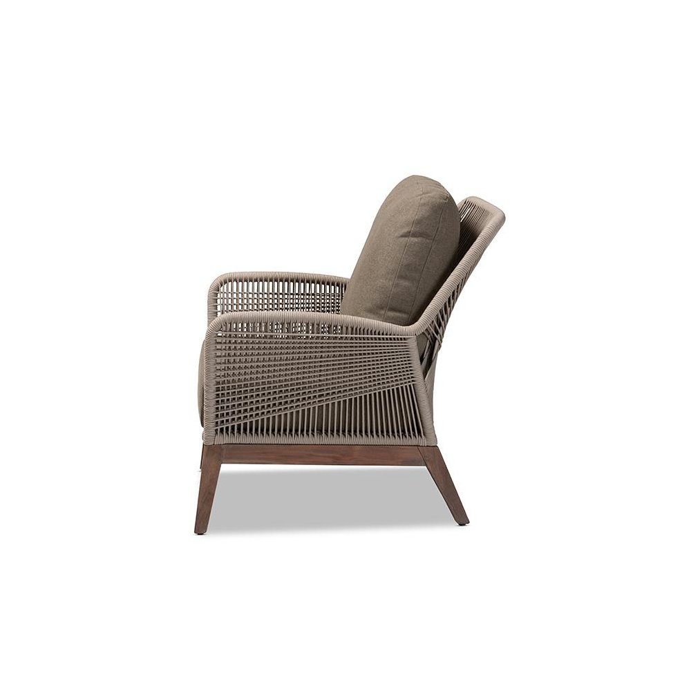Jennifer Mid-Century Transitional Grey Woven Rope Mahogany Accent Chair