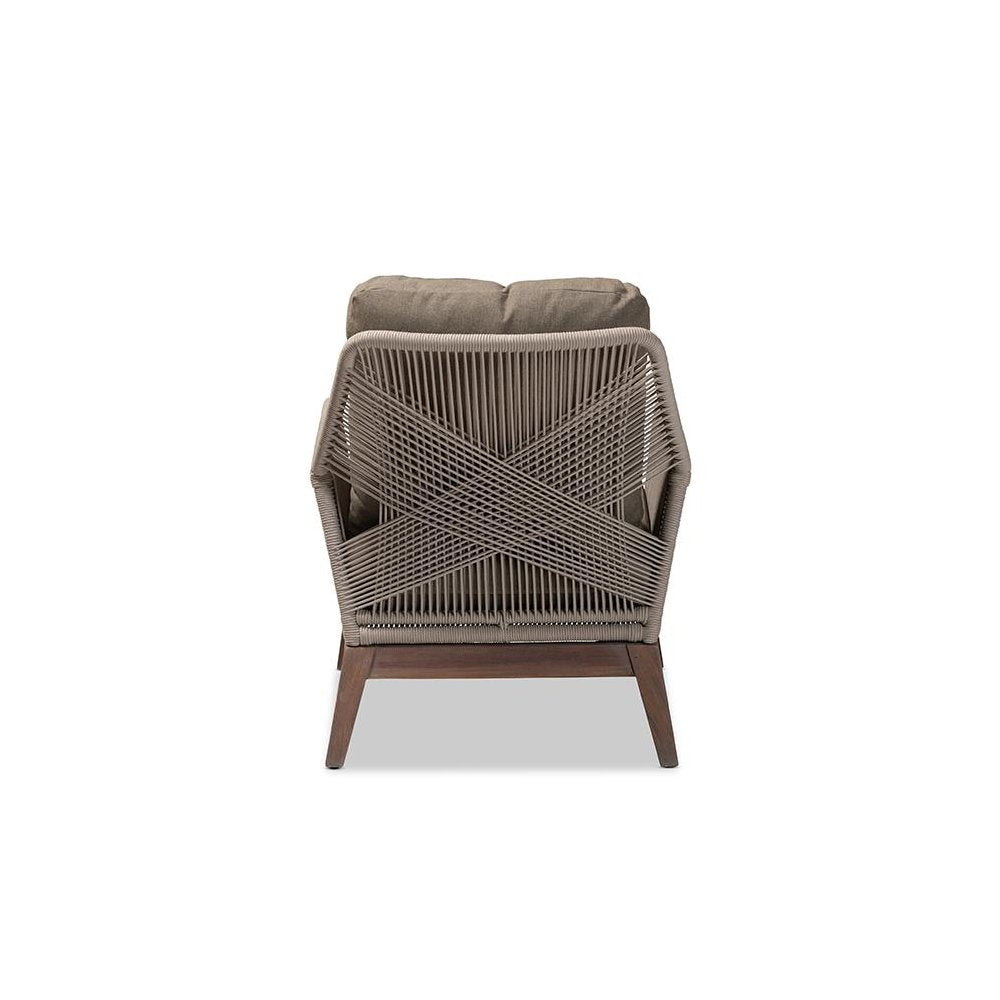 Jennifer Mid-Century Transitional Grey Woven Rope Mahogany Accent Chair